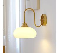 LXYST Vintage Fixtures Gold with Milk Yellow Shade Antique Brass Finish ing Glass Wall Lamp for Bedroom Living Room Dining Hallwa (White)