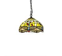 LXYST Vintage Pastoral Stained Glass Flowers Butterfly Shade 12 Inch Style Pendant Lamp Restaurant Living Room Ceiling Hanging Light Fixture,H,D