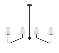 LXYST Wall Chandelier 120Cm W 4-Light Linear Kitchen Island Lighting Fixture Classic Chandeliers Polished Gold with White Linen Shades 160W,Lighting Fixtures/Black/White Shade