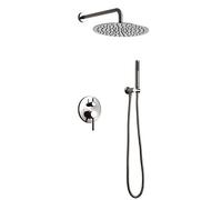 LXYST Wall-Mount High-Pressure 10" Round Rainfall Head Handheld Faucet Brushed Nickel Dual Function Rain Combo Solid Brass Shower Set