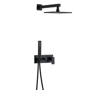 LXYST Wall Mounted Bath Taps with Mixer Black Function Bathroom Concealed System 8 in Square Rain Head Shower Set