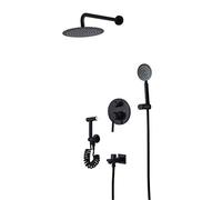 LXYST Wall Mounted Black Bathroom Faucet 10" Stainless Round Ultrathin Rainfall Head with Handheld Sprayer and Spray, Luxury Shower Set