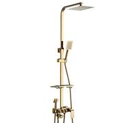 LXYST Wall Mounted Brass System, Golden with Hand Held Head Shelf Body Sprays Overhead Bath Tap, Shower Mixer Set for Bathroom