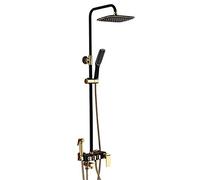 LXYST Wall-Mounted Set Black Gold System with Brass Faucet Stainless Steel Body ABS Head Hand-Held Spray Shattaf 1.5m Shower Hose Thermostatic
