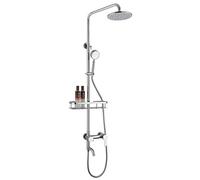 LXYST Wall Mounted System Stainless Steel, Adjustable Height Rainfall with Overhead Head Bath Tap Shelf, Silver Shower Mixer Set for Bathroom Hotel