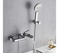 LXYST Waterfall Tub with Hand Brass Bath Set, Single Handle Bathtub Mixer Tap, Wall Mounted Shower Faucet Set,Chrome