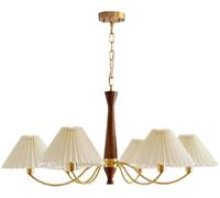 LXYST White French Country Wood Pleated Fabric Shade Large Rustic Farmhouse Chandelier Dining Mid Century Ceiling Pendant Light For Bedroom Living Room Kitchen Island Foyer