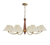 LXYST White French Country Wood Pleated Fabric Shade Large Rustic Farmhouse Chandelier Dining Mid Century Ceiling Pendant Light For Bedroom Living Room Kitchen Island Foyer