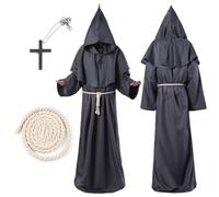 LXYYDS Disfraz de Monje Sacerdote, Disfraz de Monje Medieval con Collar de Cruz y Cinturón, Halloween Túnica de Monje, Disfraz de Monje Hombre, Disfraz Monje para Cosplay de Halloween (L)