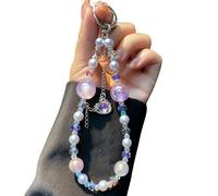 LY&SASIF Abalorio para teléfono con cuentas de cristal/pintada a mano, correa de muñeca manos libres Kawaii para mujeres y niñas, cadena de teléfono móvil con cabeza de gato de dibujos animados de