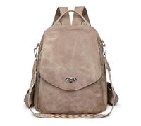 LY&SQ Fashion Color Blocking Backpack Purse For Women Anti-theft Leisure Travel Bag Work Handbags PU Leather Ladies Backpacks(Khaki)