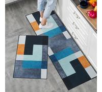 LY4U 2 Juegos de Alfombras y Almohadillas de Cocina, Almohadillas Antideslizantes de Respaldo TPR, Juegos de Canales de Absorción de Agua, Lavables a Máquina, 43x75 + 43x120cm