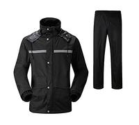 LY4U Traje de Lluvia Impermeable para Hombre Ropa de Trabajo Chaqueta de Ciclismo con Capucha y Traje de Lluvia con Pantalón con Tira Reflectante Segura Negro L