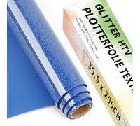 Lya Vinyl Lámina de plóter textil con purpurina, 30,5 cm x 200 cm, color azul, lámina flexible para plóter textil para Cricut, Silhouette Cameo, lámina de transferencia para planchar para tejidos DIY