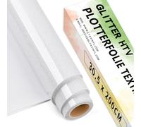 Lya Vinyl Lámina de plóter textil con purpurina, 30,5 cm x 200 cm, color blanco, lámina flexible para plóter textil para Cricut, Silhouette Cameo, lámina de transferencia para planchar para tejidos