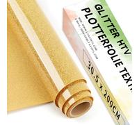 Lya Vinyl Lámina de plóter textil con purpurina, 30,5 cm x 200 cm, color dorado, lámina flexible para plóter textil para Cricut, Silhouette Cameo, lámina de transferencia para planchar para tejidos