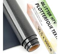 Lya Vinyl Lámina de plóter textil con purpurina, 30,5 cm x 200 cm, color negro, lámina flexible para plóter textil para Cricut, Silhouette Cameo, lámina de transferencia para planchar para tejidos DIY