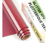 Lya Vinyl Lámina de plóter textil con purpurina, 30,5 cm x 200 cm, color rojo, lámina flexible para plóter textil para Cricut, Silhouette Cameo, lámina de transferencia para planchar para tejidos DIY