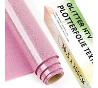 Lya Vinyl Lámina de plóter textil con purpurina, 30,5 cm x 200 cm, color rosa, lámina flexible para plóter textil para Cricut, Silhouette Cameo, lámina de transferencia para planchar para tejidos DIY