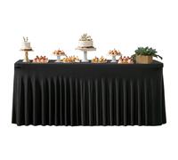 lyanny Faldón de Mesa Rectangular | Faldas de Mesa para Halloween - Falda De Con Pliegues Y Volantes 1.8 Metros Negro Para Bodas Cumpleaños Banquetes Fiestas Navidad Halloween
