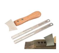 lyanny Guitarra de borde recto con muescas, regla de guitarra - Luthier Tools Acero inoxidable,Herramienta de nivelación de medición, raspador de ranura portátil con accesorios de mango de madera para