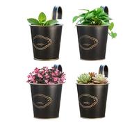lyanny Maceteros para Balcón,con Agujeros de Drenaje 4 Piezas Soporte metálico Retro - Macetero de Hierro Galvanizado,para Interior Exterior Cerca Jardín Hogar Pared Ventana