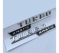 LYBH Etiqueta Engomada del Estilo del Coche Emblema De La Letra Turbo 4 Matic Amg Insignia Fender Supercharge Logo Adecuado para Mercedes Benz Amg 2014-2016, Plata, Negro