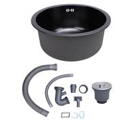 Lybunair Fregadero de cocina de acero inoxidable 304, redondo de un solo cuenco, 42 cm, ideal para lavar verduras, frutas y lavavajillas, diseño continuo y fácil de limpiar (Nano Negro)