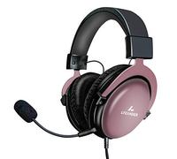 LYCANDER Auriculares USB con micrófono Desmontable, Conector de Audio híbrido de 3.5 mm y Entrada USB, Metal Resistente, Apto para conferencias, música, películas y Juegos, Premium - Negro/Rosa