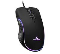 LYCANDER Ratón óptico con cable USB (1.5m), DPI ajustable hasta 6400, 7 botones, luz LED, Negro/Arcoiris