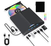 Lychee Externo USB 3.0 Tipo-C portátil CD-DVD Drive, con puertos USB SD/TF ranuras para tarjetas multifunción externa unidad óptica compatible con ordenador portátil Mac PC de escritorio Windows