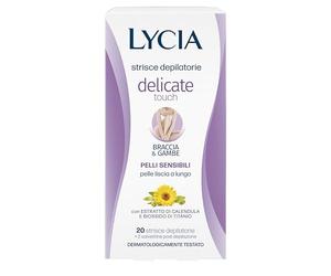 Lycia - Tiras depilatorias para piernas y brazos, tacto delicado, con dióxido de titanio y extracto de caléndula, sin perfume, colorantes ni conservantes, 20 tiras