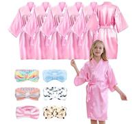 LYCN Bata tipo kimono de satén de seda para niñas, 6 diademas con lazo, para fiesta de spa, fiesta de cumpleaños para niñas, suministros de fiesta, regalos de boda, despedida de soltera (talla 10),