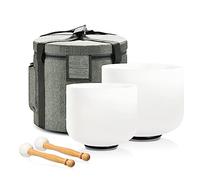 Lycrystal Juego de 2 cuencos de cristal para cantar, chakra del corazón de nota F de 8 pulgadas y chakra raíz de nota C de 10 pulgadas, juego de meditación para curación con bolsa de transporte.