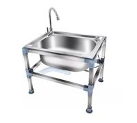 LYDBMYT Fregadero portátil de acero inoxidable para uso en exteriores, estación de lavado independiente para patios, tamaño A2, 60 x 45 x 40 cm, color plateado