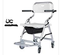 LYDBMYT Silla de inodoro plegable, silla de baño plegable portátil, silla de ducha con reposabrazos y ruedas, para personas mayores con discapacidad (tamaño: B (con accesorios))