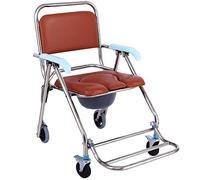 LYDBMYT Silla de ruedas plegable para ducha, 150 kg, con asiento acolchado de piel sintética, silla de inodoro móvil con reposabrazos y respaldo, marco de acero inoxidable