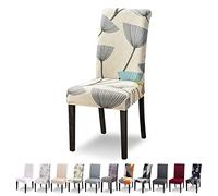 Lydevo Funda para Sillas Comedor Pack 4 Fundas para Sillas Ajustables Elásticas Desmontables Lavables Fundas Sillas con Respaldo Alto Protectora Cubiertas para Sillas para Comedor,Hojas Beige
