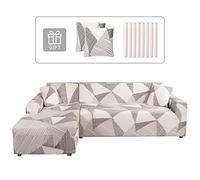 Lydevo Funda para Sofá Chaise Longue 2 Piezas Forma de L Reversible con 2 Fundas de Almohada Elásticas Protector para Sofá Esquinero Derecho Izquierda,Linea Blanca