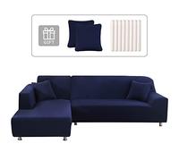Lydevo Funda para Sofá Chaise Longue 2 Piezas Funda Cubre Sofá de Sofá Rinconera Forma de L Reversible con 2 Fundas de Almohada Elásticas Protector para Sofá Esquinero Derecho Izquierda,Azul Marino