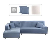 Lydevo Funda para Sofá Chaise Longue 2 Piezas Funda Cubre Sofá de Sofá Rinconera Forma de L Reversible con 2 Fundas de Almohada Elásticas Protector para Sofá Esquinero Derecho Izquierda,Gris Azul
