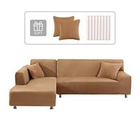 Lydevo Funda para Sofá Chaise Longue 2 Piezas Funda Cubre Sofá de Sofá Rinconera Forma de L Reversible con 2 Fundas de Almohada Elásticas Protector para Sofá Esquinero Derecho Izquierda,Camello