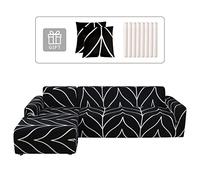 Lydevo Funda para Sofá Chaise Longue 2 Piezas Funda Cubre Sofá de Sofá Rinconera Forma de L Reversible con 2 Fundas de Almohada Elásticas Protector para Sofá Esquinero Derecho Izquierda,Línea Negro