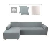 Lydevo Funda para Sofá Chaise Longue 2 Piezas Funda Cubre Sofá de Sofá Rinconera Forma de L Reversible con 2 Fundas de Almohada Elásticas Protector para Sofá Esquinero Derecho Izquierda,Gris Claro
