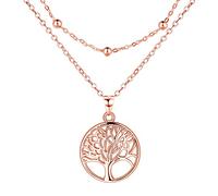 Lydreewam árbol de la Vida Collar para Mujer Plata de Ley 925 Collar Doble Cadena con Caja de Regalo para Navidad Cumpleaños, Ajustable 40+5cm (Oro Rosa)