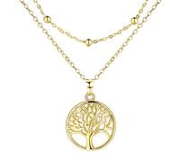 Lydreewam árbol de la Vida Collar para Mujer Plata de Ley 925 Collar Doble Cadena con Caja de Regalo para Navidad Cumpleaños, Ajustable 40+5cm (Oro)