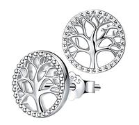 Lydreewam árbol de la Vida Pendientes para Mujer Plata de Ley 925 con Caja de Regalo, Diámetro 10mm