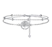 Lydreewam árbol de la Vida Pulsera para Mujer Plata de Ley 925 Pulsera Doble Cadena con Caja de Regalo para Navidad Cumpleaños, Ajustable 17+4cm