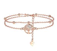 Lydreewam árbol de la Vida Pulsera para Mujer Plata de Ley 925 Pulsera Doble Cadena con Caja de Regalo para Navidad Cumpleaños, Ajustable 17+4cm (Oro Rosa)