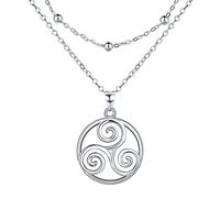 Lydreewam Collar Celta para Mujer Plata de Ley 925 Triskel Collar Doble Cadena Día de la Madre Cumpleaños Amistad Regalo para Ella Mamá Amigos, Ajustable 40+5cm